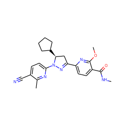 CNC(=O)c1ccc(C2=NN(c3ccc(C#N)c(C)n3)[C@@H](C3CCCC3)C2)nc1OC ZINC000068247332