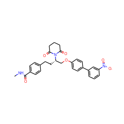 CNC(=O)c1ccc(CC[C@@H](COc2ccc(-c3cccc([N+](=O)[O-])c3)cc2)N2C(=O)CCCC2=O)cc1 ZINC000013587515