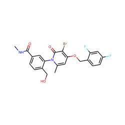 CNC(=O)c1ccc(CO)c(-n2c(C)cc(OCc3ccc(F)cc3F)c(Br)c2=O)c1 ZINC000072107302