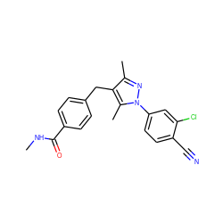 CNC(=O)c1ccc(Cc2c(C)nn(-c3ccc(C#N)c(Cl)c3)c2C)cc1 ZINC000073297006