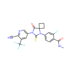 CNC(=O)c1ccc(N2C(=S)N(c3cnc(C#N)c(C(F)(F)F)c3)C(=O)C23CCC3)cc1F ZINC000043174901