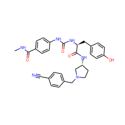 CNC(=O)c1ccc(NC(=O)N[C@@H](Cc2ccc(O)cc2)C(=O)N[C@@H]2CCN(Cc3ccc(C#N)cc3)C2)cc1 ZINC000042887602