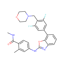 CNC(=O)c1ccc(Nc2nc3cccc(-c4cc(F)c(CN5CCOCC5)c(F)c4)c3o2)cc1C ZINC000049035751