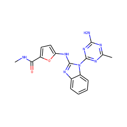 CNC(=O)c1ccc(Nc2nc3ccccc3n2-c2nc(C)nc(N)n2)o1 ZINC000071296888