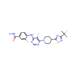 CNC(=O)c1ccc(Nc2ncnc(N3CCC(c4nc(C(C)(C)F)no4)CC3)c2F)c(F)c1 ZINC000095563384