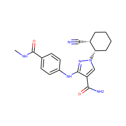 CNC(=O)c1ccc(Nc2nn([C@H]3CCCC[C@H]3C#N)cc2C(N)=O)cc1 ZINC000221162773