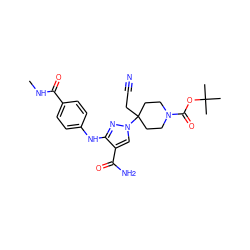 CNC(=O)c1ccc(Nc2nn(C3(CC#N)CCN(C(=O)OC(C)(C)C)CC3)cc2C(N)=O)cc1 ZINC000204988296