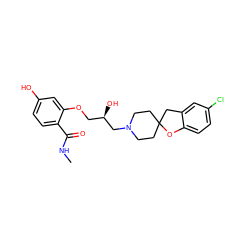 CNC(=O)c1ccc(O)cc1OC[C@@H](O)CN1CCC2(CC1)Cc1cc(Cl)ccc1O2 ZINC000096271612