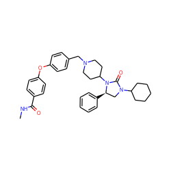 CNC(=O)c1ccc(Oc2ccc(CN3CCC(N4C(=O)N(C5CCCCC5)C[C@H]4c4ccccc4)CC3)cc2)cc1 ZINC000096285341