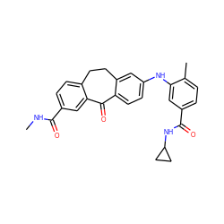 CNC(=O)c1ccc2c(c1)C(=O)c1ccc(Nc3cc(C(=O)NC4CC4)ccc3C)cc1CC2 ZINC001772626854