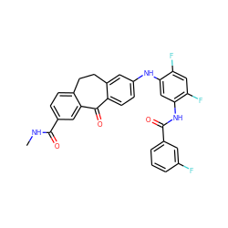 CNC(=O)c1ccc2c(c1)C(=O)c1ccc(Nc3cc(NC(=O)c4cccc(F)c4)c(F)cc3F)cc1CC2 ZINC001772611548