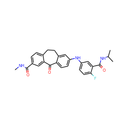 CNC(=O)c1ccc2c(c1)C(=O)c1ccc(Nc3ccc(F)c(C(=O)NC(C)C)c3)cc1CC2 ZINC001772629003