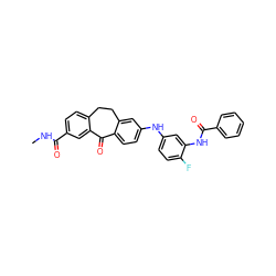 CNC(=O)c1ccc2c(c1)C(=O)c1ccc(Nc3ccc(F)c(NC(=O)c4ccccc4)c3)cc1CC2 ZINC001772588838