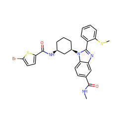 CNC(=O)c1ccc2c(c1)nc(-c1ccccc1SC)n2[C@@H]1CCC[C@H](NC(=O)c2ccc(Br)s2)C1 ZINC000653821015