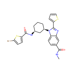 CNC(=O)c1ccc2c(c1)nc(-c1cccs1)n2[C@@H]1CCC[C@H](NC(=O)c2ccc(Br)s2)C1 ZINC000653823215