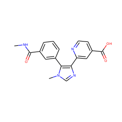 CNC(=O)c1cccc(-c2c(-c3cc(C(=O)O)ccn3)ncn2C)c1 ZINC000225939253