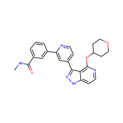 CNC(=O)c1cccc(-c2cc(-c3n[nH]c4ccnc(OC5CCOCC5)c34)ccn2)c1 ZINC000114773423