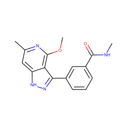 CNC(=O)c1cccc(-c2n[nH]c3cc(C)nc(OC)c23)c1 ZINC000146305884