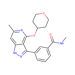 CNC(=O)c1cccc(-c2n[nH]c3cc(C)nc(OC4CCOCC4)c23)c1 ZINC000144949139