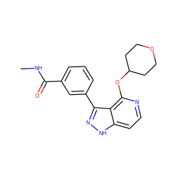 CNC(=O)c1cccc(-c2n[nH]c3ccnc(OC4CCOCC4)c23)c1 ZINC000114772090