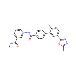 CNC(=O)c1cccc(NC(=O)c2ccc(-c3cc(-c4nnc(C)o4)ccc3C)cc2)c1 ZINC000029131330