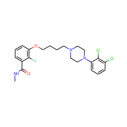 CNC(=O)c1cccc(OCCCCN2CCN(c3cccc(Cl)c3Cl)CC2)c1F ZINC000653888055