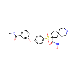 CNC(=O)c1cccc(Oc2ccc(S(=O)(=O)[C@@]3(C(=O)NO)CCC4(CCNCC4)C3)cc2)c1 ZINC000299855906