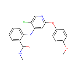 CNC(=O)c1ccccc1Nc1cc(Oc2ccc(OC)cc2)ncc1Cl ZINC000073162779