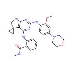 CNC(=O)c1ccccc1Nc1nc(Nc2ccc(N3CCOCC3)cc2OC)nc2c1C1(CC1)CN2 ZINC000221639764