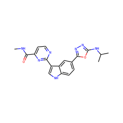 CNC(=O)c1ccnc(-c2c[nH]c3ccc(-c4nnc(NC(C)C)o4)cc23)n1 ZINC000145428403