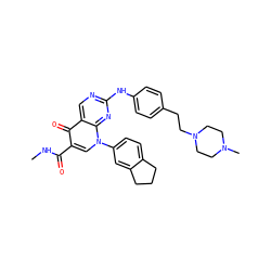 CNC(=O)c1cn(-c2ccc3c(c2)CCC3)c2nc(Nc3ccc(CCN4CCN(C)CC4)cc3)ncc2c1=O ZINC000042850913