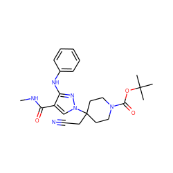 CNC(=O)c1cn(C2(CC#N)CCN(C(=O)OC(C)(C)C)CC2)nc1Nc1ccccc1 ZINC000218406264