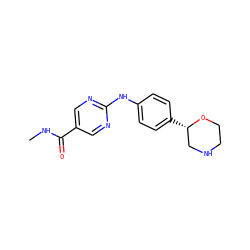 CNC(=O)c1cnc(Nc2ccc([C@H]3CNCCO3)cc2)nc1 ZINC000149954839