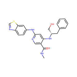 CNC(=O)c1cnc(Nc2ccc3ncsc3c2)cc1N[C@H](CO)Cc1ccccc1 ZINC001772637300