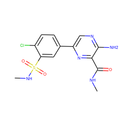 CNC(=O)c1nc(-c2ccc(Cl)c(S(=O)(=O)NC)c2)cnc1N ZINC000095574213