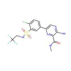CNC(=O)c1nc(-c2ccc(Cl)c(S(=O)(=O)NCC(F)(F)F)c2)cnc1N ZINC000095578321