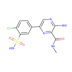 CNC(=O)c1nc(-c2ccc(Cl)c(S(N)(=O)=O)c2)cnc1N ZINC000095575500