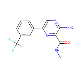 CNC(=O)c1nc(-c2cccc(C(F)(F)F)c2)cnc1N ZINC000095571835