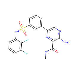 CNC(=O)c1nc(-c2cccc(S(=O)(=O)Nc3cccc(F)c3F)c2)cnc1N ZINC000095573000