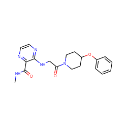 CNC(=O)c1nccnc1NCC(=O)N1CCC(Oc2ccccc2)CC1 ZINC000028704937