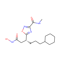 CNC(=O)c1noc([C@H](CCCC2CCCCC2)CC(=O)NO)n1 ZINC000034020988