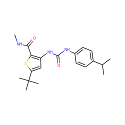 CNC(=O)c1sc(C(C)(C)C)cc1NC(=O)Nc1ccc(C(C)C)cc1 ZINC000028221301