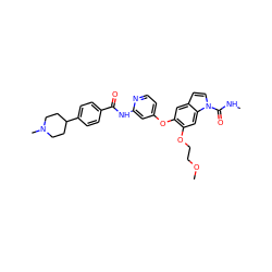 CNC(=O)n1ccc2cc(Oc3ccnc(NC(=O)c4ccc(C5CCN(C)CC5)cc4)c3)c(OCCOC)cc21 ZINC000169711511