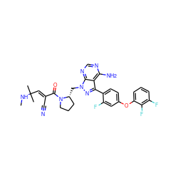 CNC(C)(C)/C=C(\C#N)C(=O)N1CCC[C@H]1Cn1nc(-c2ccc(Oc3cccc(F)c3F)cc2F)c2c(N)ncnc21 ZINC000224175654