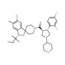 CNC(C)(C)[C@H]1OC2(CCN(C(=O)[C@@H]3CN(C4CCOCC4)C[C@H]3c3ccc(F)cc3F)CC2)c2cc(Cl)c(C)cc21 ZINC000058583901