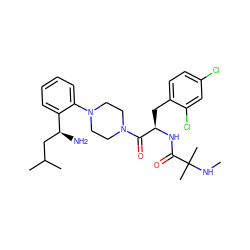 CNC(C)(C)C(=O)N[C@H](Cc1ccc(Cl)cc1Cl)C(=O)N1CCN(c2ccccc2[C@@H](N)CC(C)C)CC1 ZINC000049877911