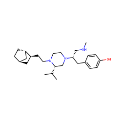 CNC[C@H](Cc1ccc(O)cc1)N1CCN(CC[C@H]2C[C@H]3CC[C@H]2C3)[C@@H](C(C)C)C1 ZINC000253917218