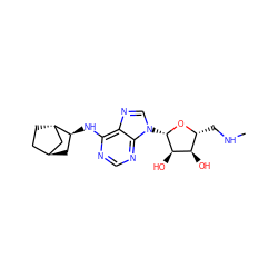 CNC[C@H]1O[C@@H](n2cnc3c(N[C@H]4C[C@H]5CC[C@H]4C5)ncnc32)[C@H](O)[C@@H]1O ZINC000101493962