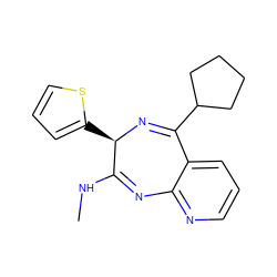 CNC1=Nc2ncccc2C(C2CCCC2)=N[C@@H]1c1cccs1 ZINC000040404784