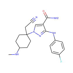 CNC1CCC(CC#N)(n2cc(C(N)=O)c(Nc3ccc(F)cc3)n2)CC1 ZINC000220972603